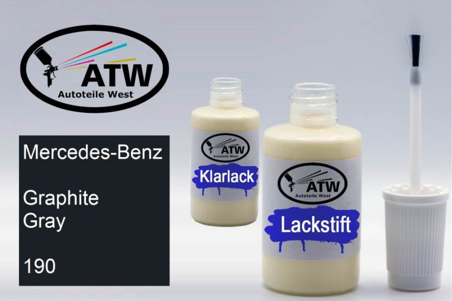 Mercedes-Benz, Graphite Gray, 190: 20ml Lackstift + 20ml Klarlack - Set, von ATW Autoteile West.